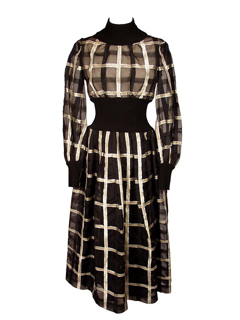 METALLIC ORGANDY VINTAGE DRESS MALCOLM STARR 1970'S