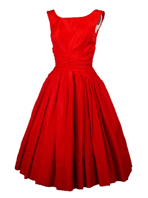 CHERRY RED TAFFETA VINTAGE COCKTAIL/PROM GOWN 1950'S