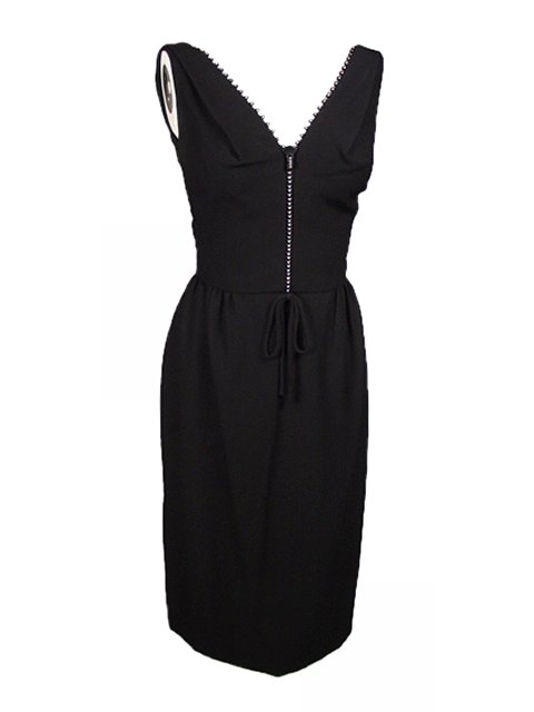 VINTAGE BLACK COCKTAIL DRESS W/ RHINESTONE ZIPPER 1960'S
