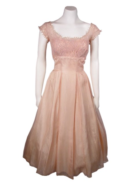 PINK ORGANZA VINTAGE PARTY DRESS 1940'S KAY SELIG