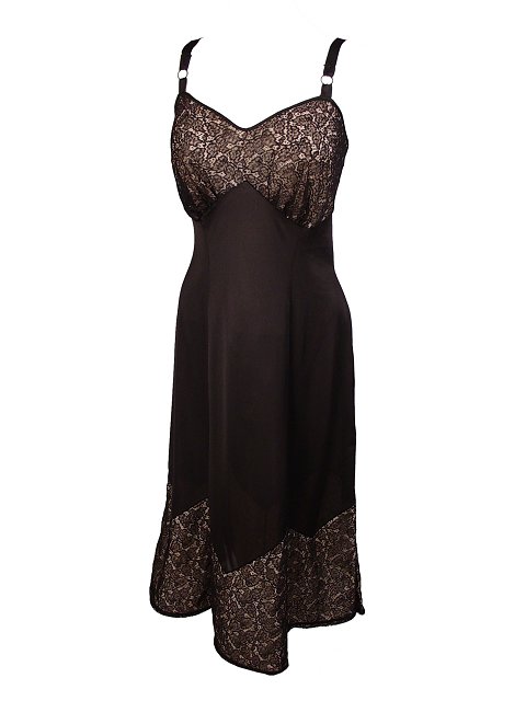 BLACK NYLON SLIP PEEKABOO LACE 1940'S