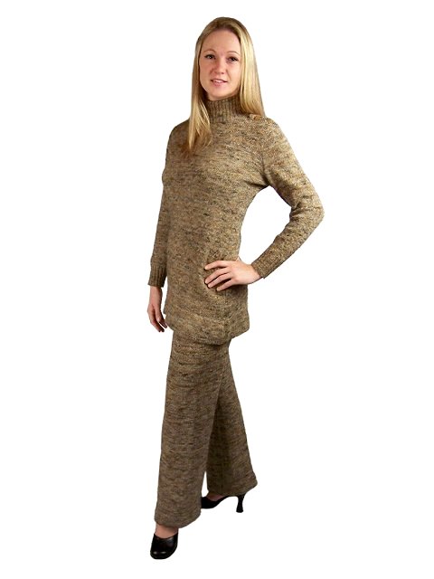OATMEAL TWEED VINTAGE SWEATER PANTSUIT 1970'S