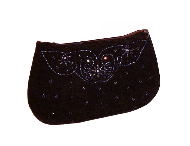 MIDNIGHT BLUE BEADED VELVET VINTAGE CLUTCH ARVEY LABEL 1940'S