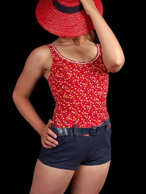 Vintage 1950s Playful Bathing Suit with Belt : 1950s fashion bathing suit vintage swimsuit